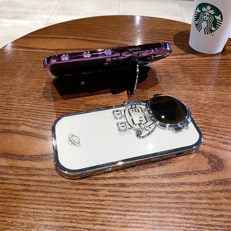 Glitter Astronaut Camera Stand Phone Case For IPhone - Viexta