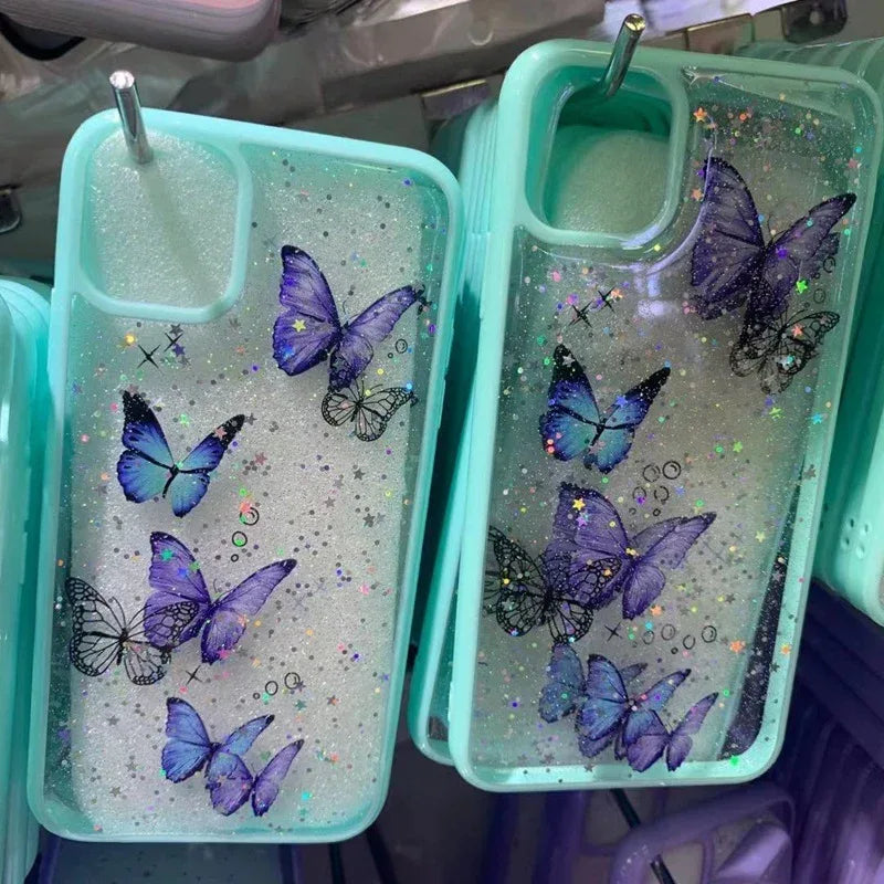 Epoxy Glitter Butterfly iPhone Case - Viexta