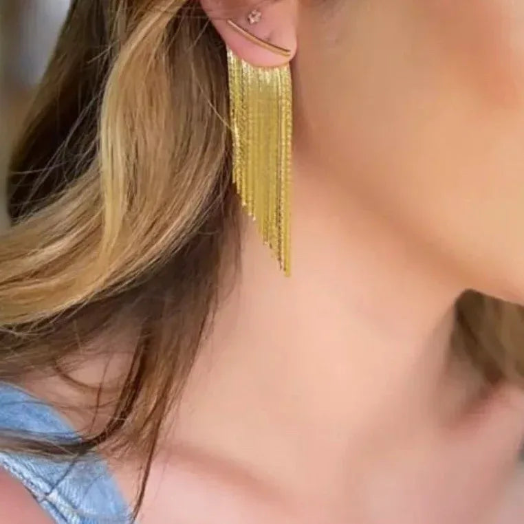 gold-tassel-long-earrings - Viexta