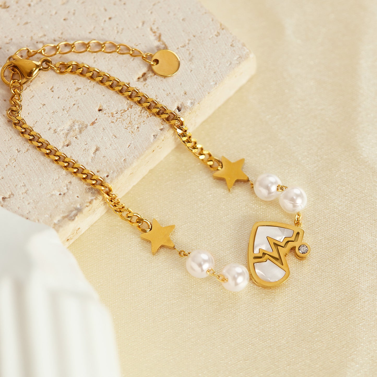 Five-pointed Star Stainless Steel Heartbeat Pearl Bracelet