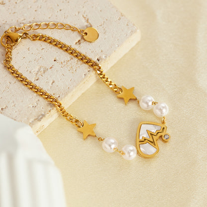 Five-pointed Star Stainless Steel Heartbeat Pearl Bracelet