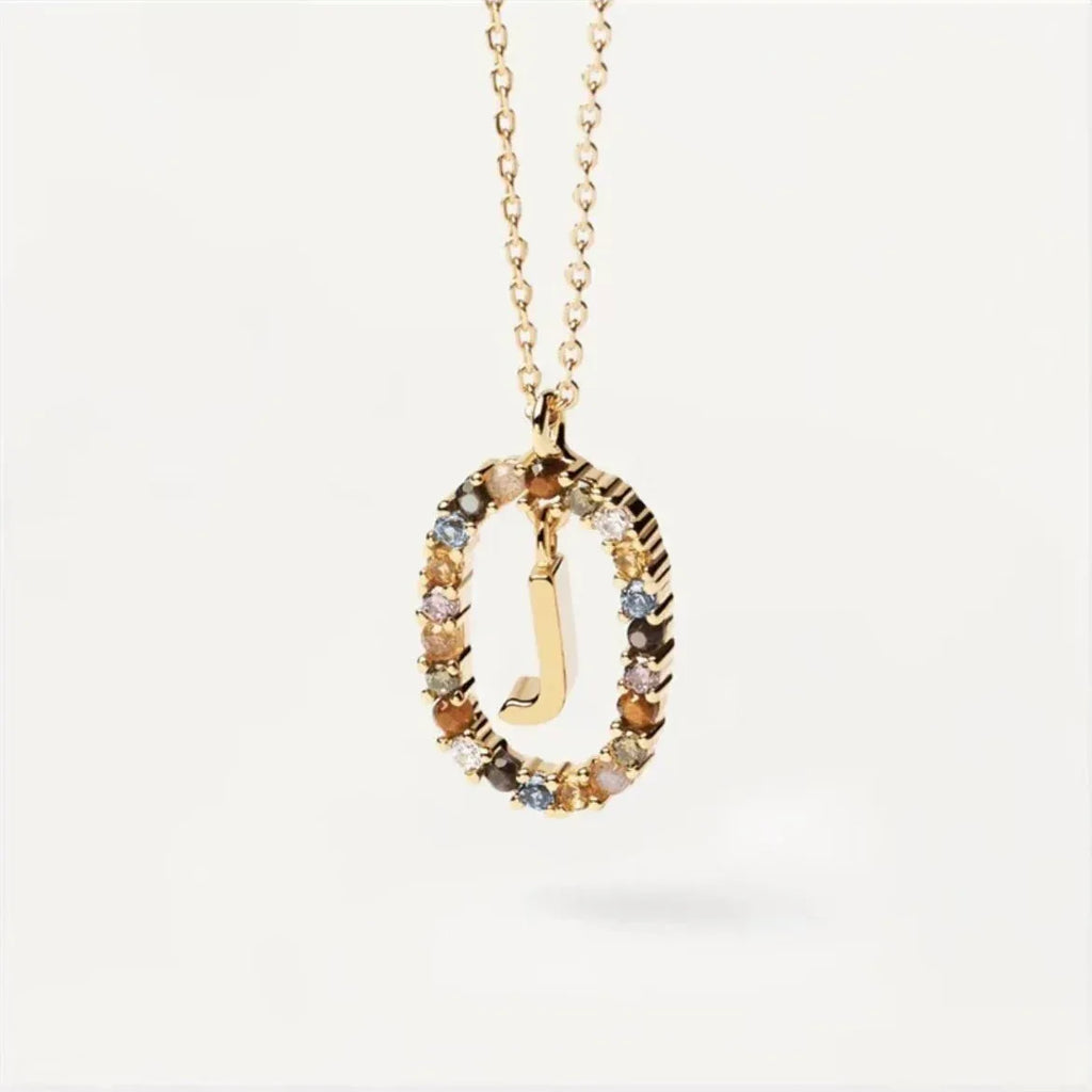 Colored Rhinestone Alphabet Necklace - Viexta