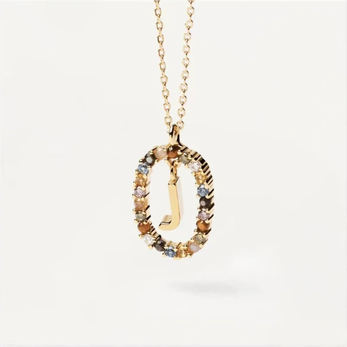 Colored Rhinestone Alphabet Necklace - Viexta