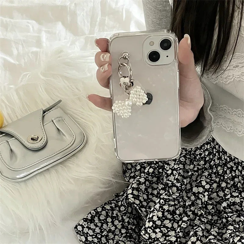 transparent-pearl-bow-pendant-iphone-case - Viexta