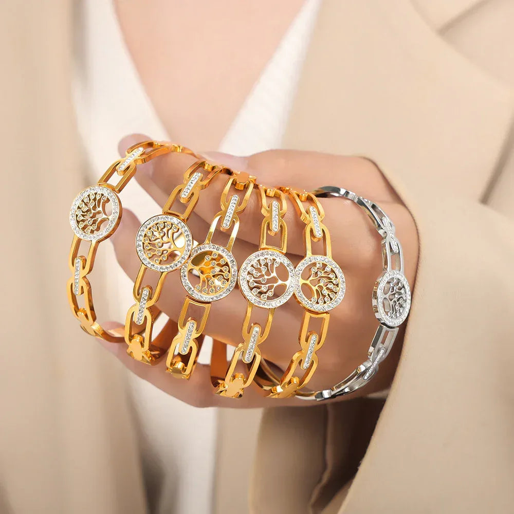 Hollow Jeweled Titanium Steel Gold-plated Bracelet - Viexta