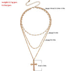 Multilayer Pearl Chain With Cross Pendant - Viexta