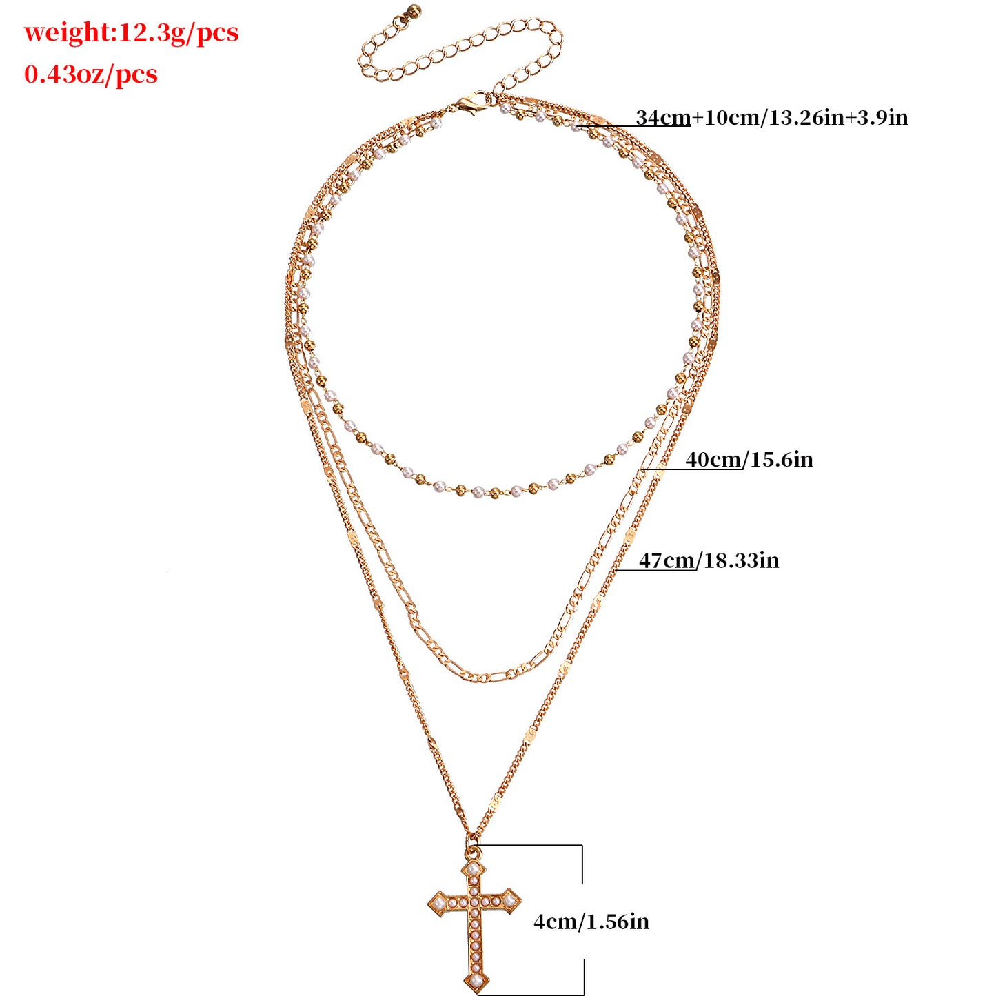 Multilayer Pearl Chain With Cross Pendant