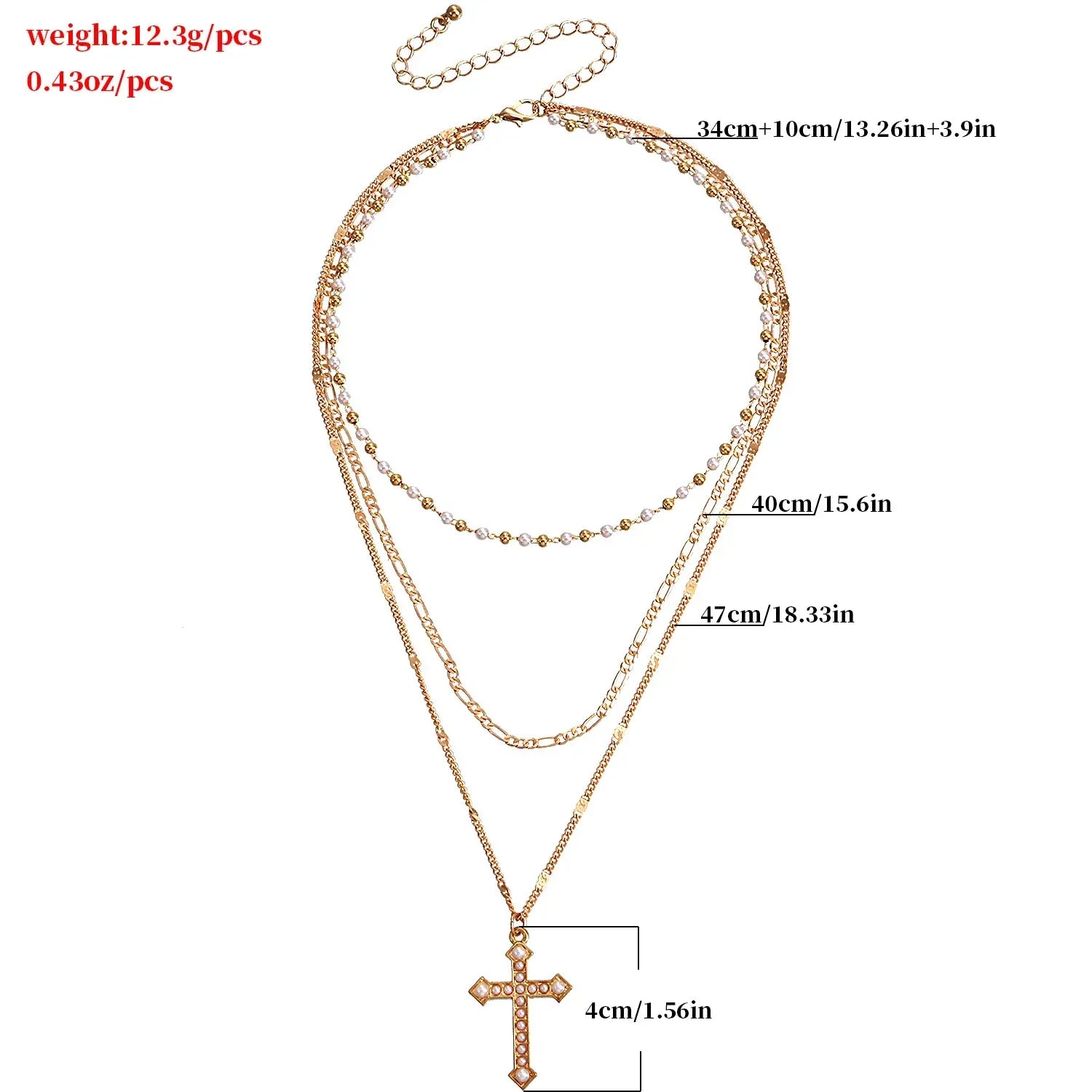 Multilayer Pearl Chain With Cross Pendant - Viexta