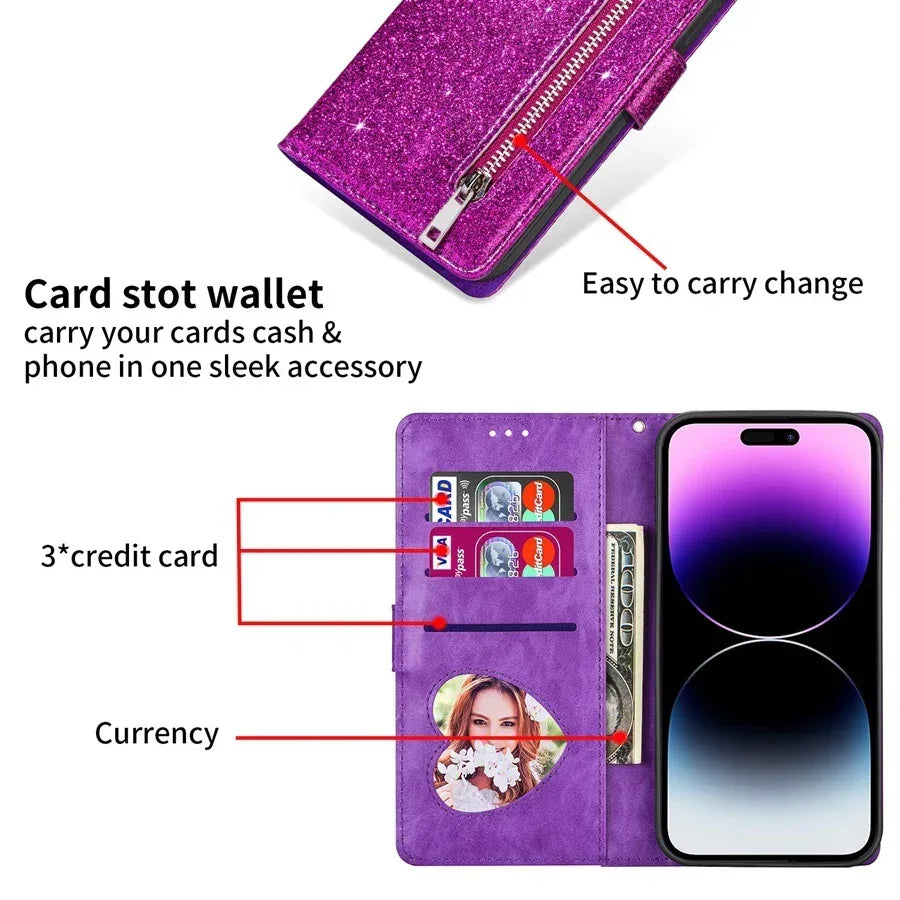 Zipper Shiny Leather iPhone Case - Viexta