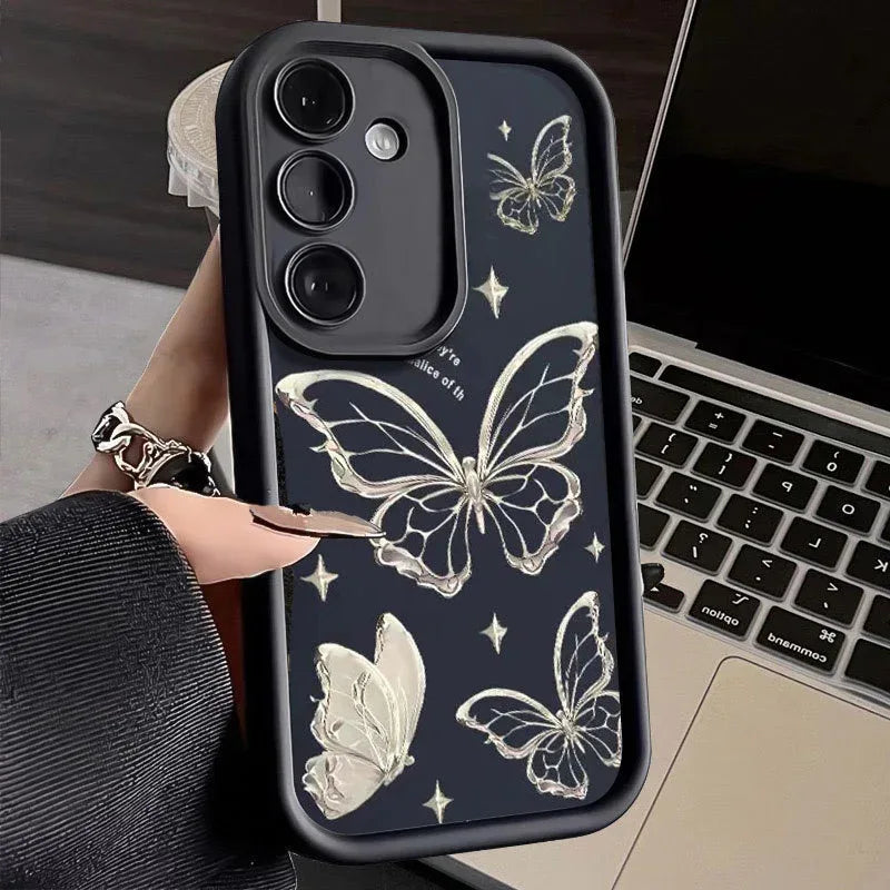 Silver Butterfly Drop-resistant Samsung Phone Case - Viexta