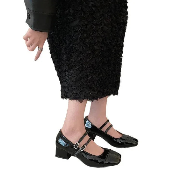 Square Toe Chunky Buckle Mid-heel - Viexta