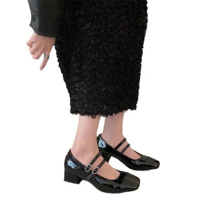 Square Toe Chunky Buckle Mid-heel