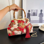 Retro Embroidered Clutch Red-crowned Crane Handbag - Viexta