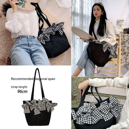 Three-dimensional Plaid Big Bow Bag