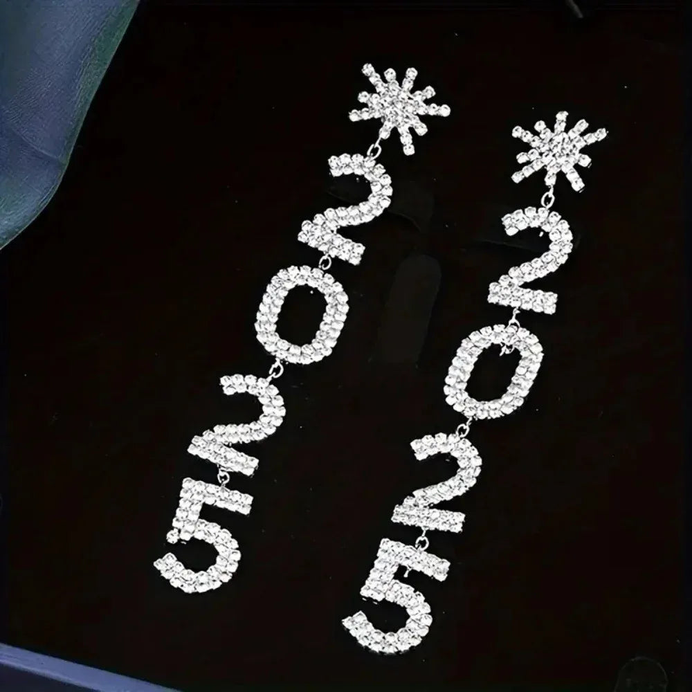 Rhinestone Snowflake Long Pendant Earrings - Viexta