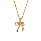 Stainless Steel 18K Gold Plating Rhinestone Bow Pendant Earring Ring