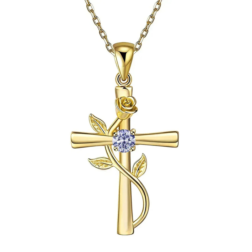 rose-cross-necklace-with-rhinestone - Viexta
