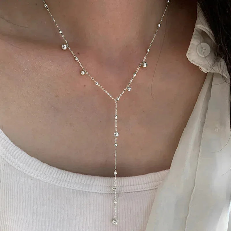 S925 Sterling Silver Beanie Tassel Long Flow Necklace - Viexta