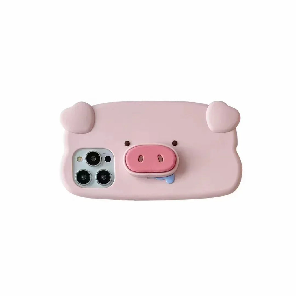 Telescopic Bracket Pig Three-dimensional Silicone iPhone Case - Viexta