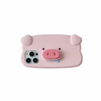 Telescopic Bracket Pig Three-dimensional Silicone iPhone Case - Viexta