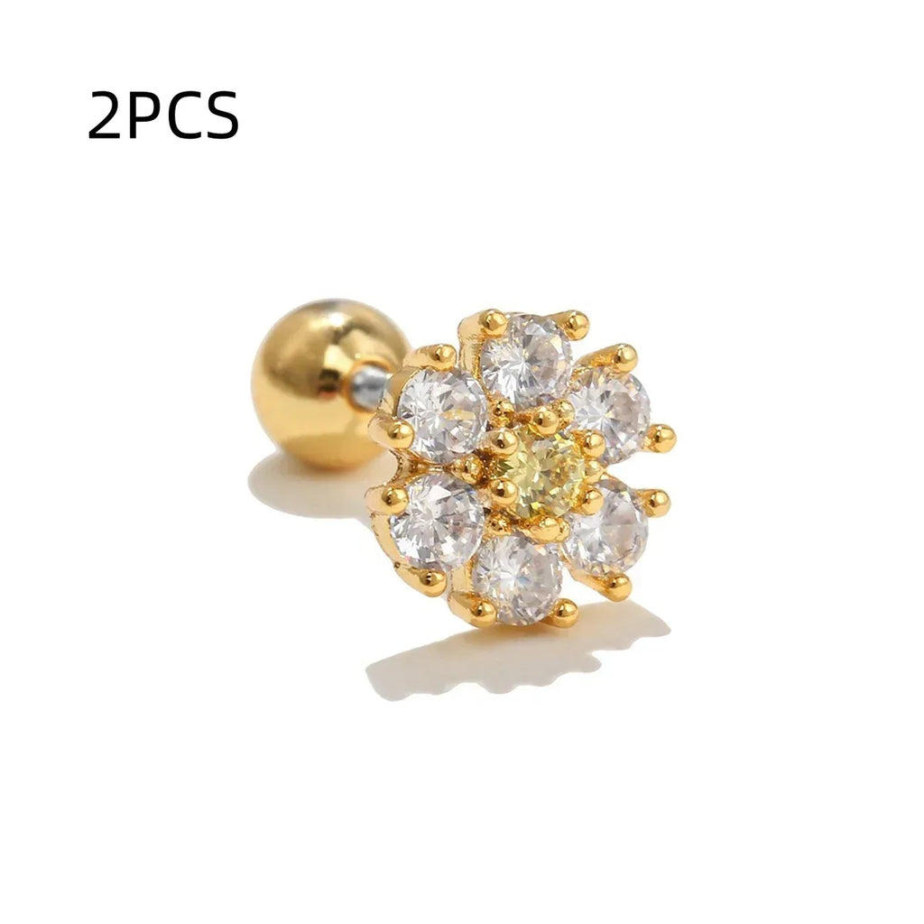 18k Pastoral Retro Two-tone Flower Stud - Viexta