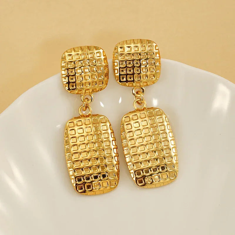 Women's Stainless Steel Square Textile Stud Earrings - Viexta