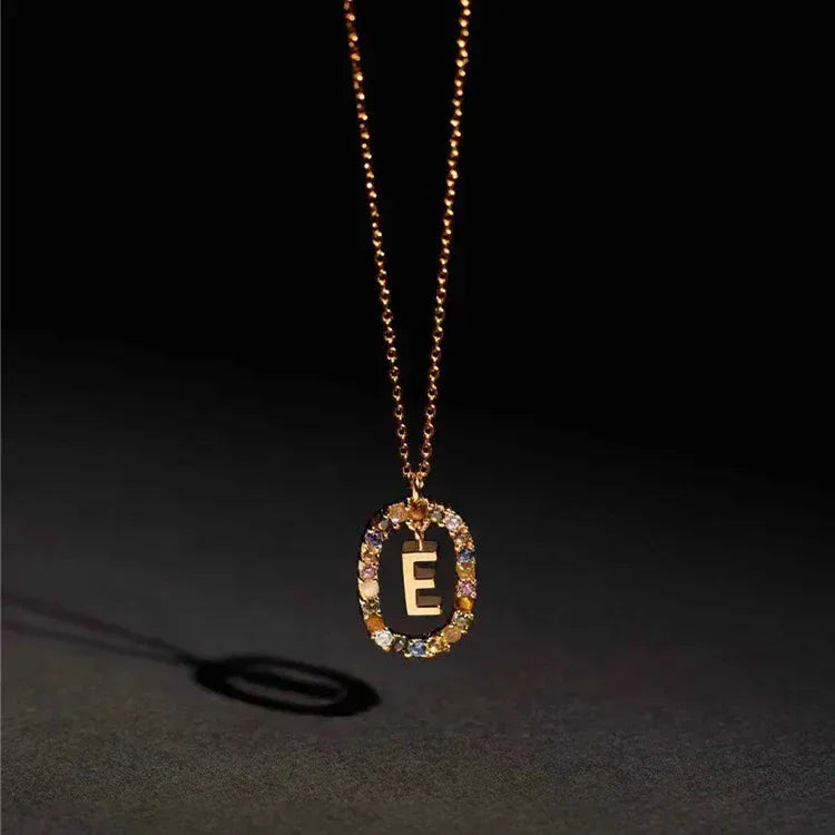 Colored Rhinestone Alphabet Necklace - Viexta