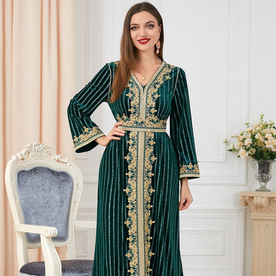 Ethnic Long Sleeve Split Velvet Dress