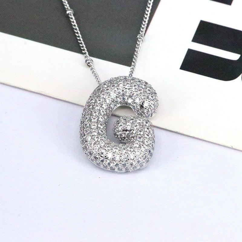 brass-zircon-bubble-letter-pendant-necklace - Viexta