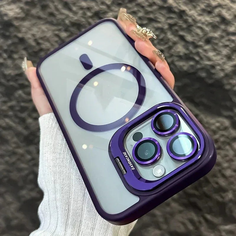 Invisible Bracket Transparent iPhone Case With CD Pattern Lens Protector - Viexta