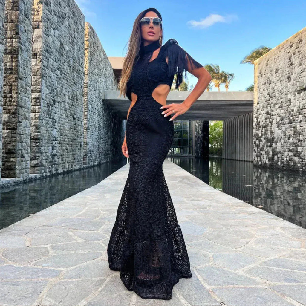 Black Cut-out Midriff Outfit - Viexta