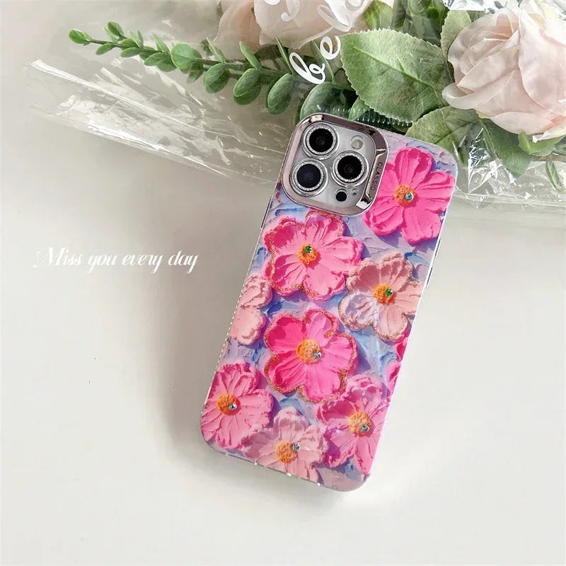 Spot Drill Oil Painting Flowers iPhone Case - Viexta