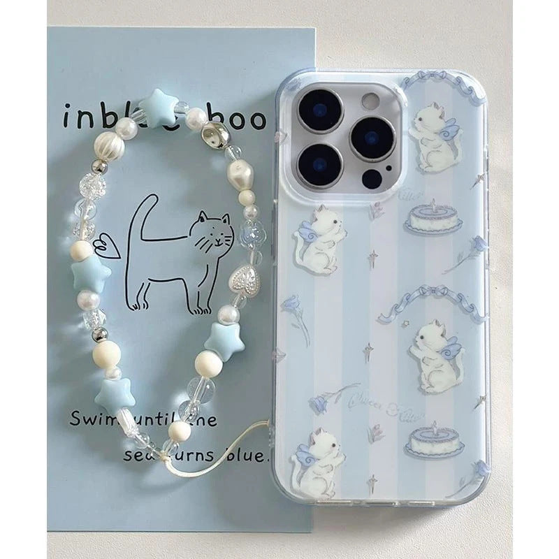 Blue And White Striped Cat Lanyard iPhone Cover