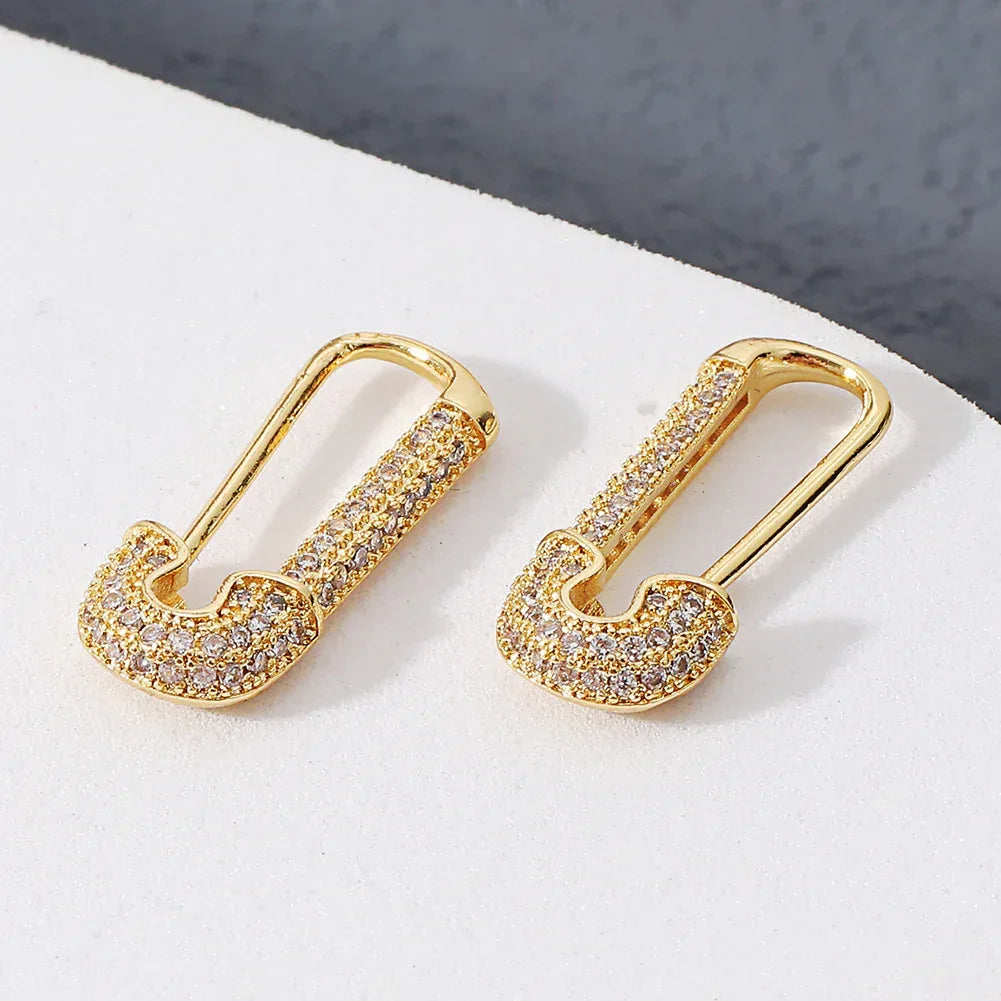 Tarnish-free Zircon Inlaid Safety-Pin Earring - Viexta