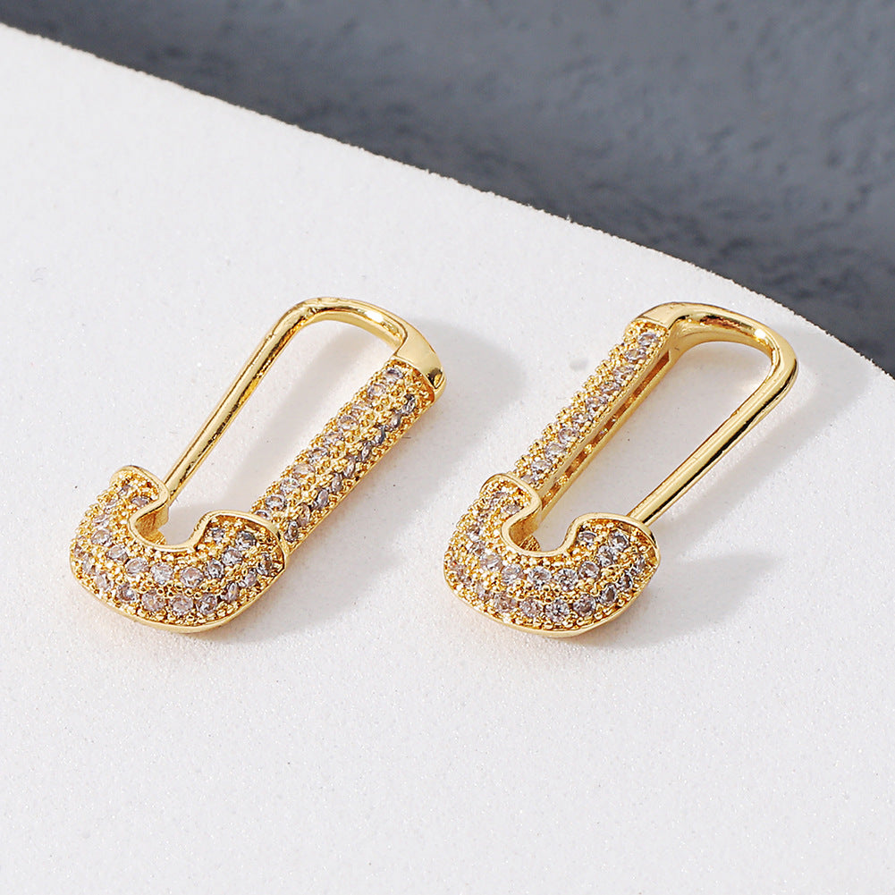 Tarnish-free Zircon Inlaid Safety-Pin Earring