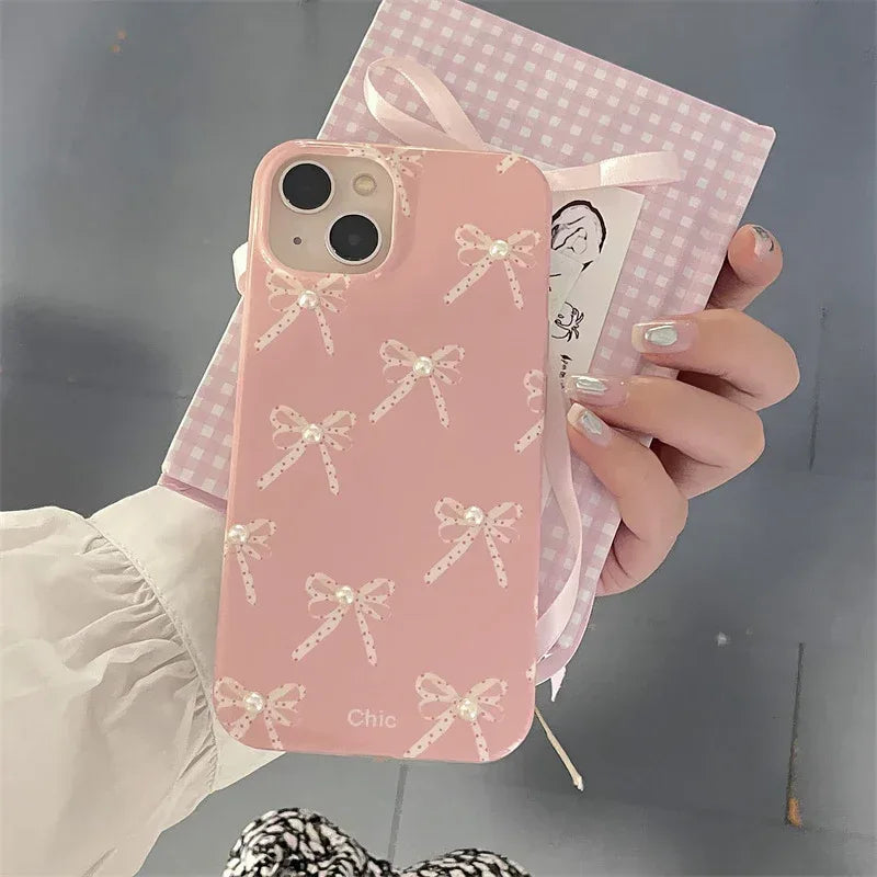 Girl Pearl Bow Stereo iPhone Case - Viexta