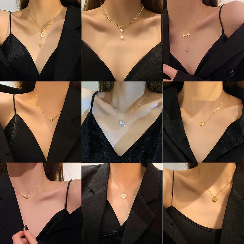 Inlaid Zircon Stainless Steel Combination Necklace - Viexta