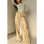 Ins Style Loose Straight Pants With Multi-pocket Trousers - Viexta