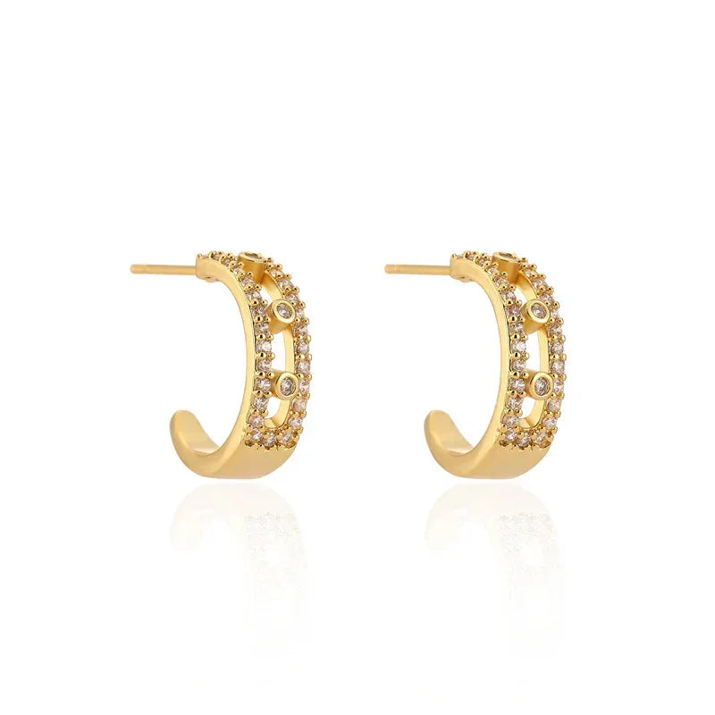 Hexagon Zircon-embedded Earrings - Viexta