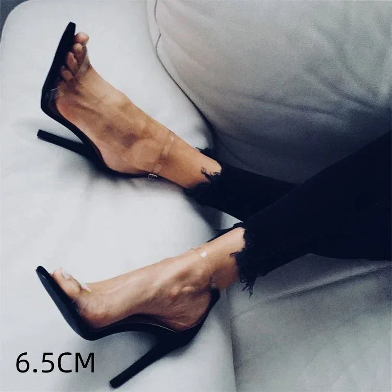 Leather Strap Transparent High Heel - Viexta