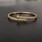 V Gold Classic Full Rhinestone Stud Bracelet with Diamond-Encrusted Ends, Thick 18K Rose Gold Plated, Luxury Couple Bracelet