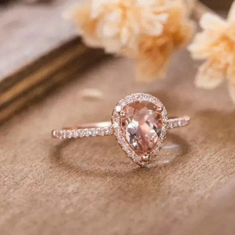 18K Rose Gold Plated Pink Crystal Ring - Viexta