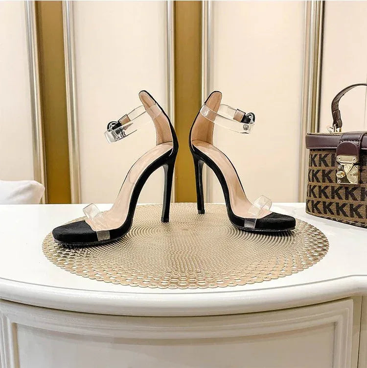 Transparent Open Toe Ankle-strap Buckle Heels - Viexta