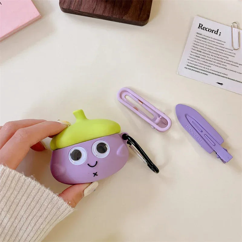 Cute Eyes Eggplant Earphone Case - Viexta