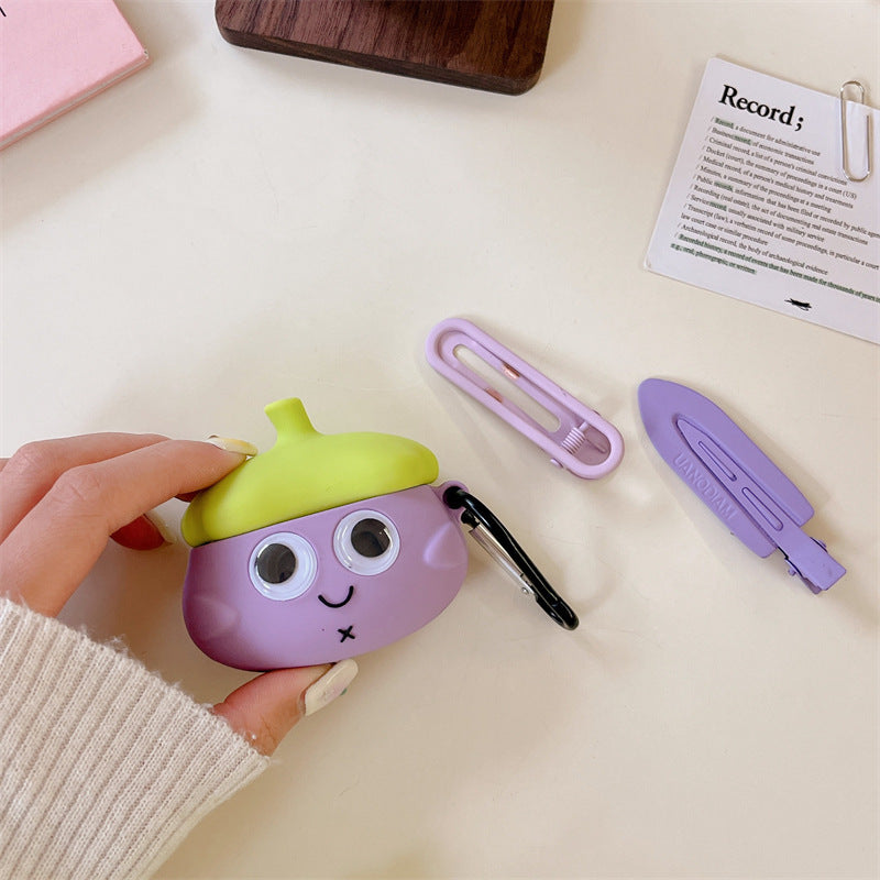 Cute Eyes Eggplant Earphone Case