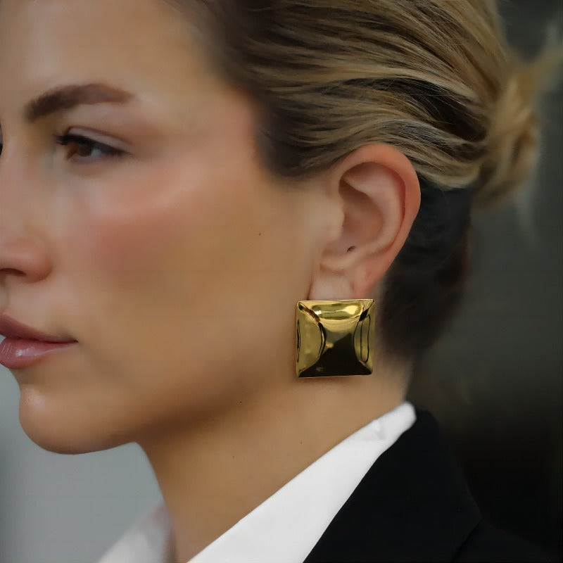 Square concave convex stainless steel earrings
