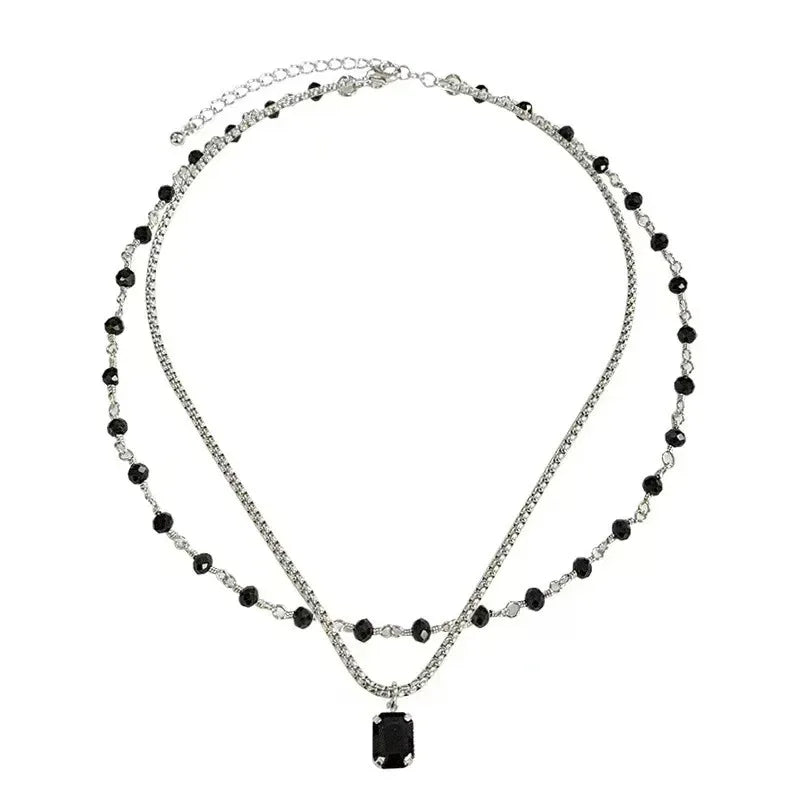 Double Layer Twin Black Rhimestone Necklace - Viexta