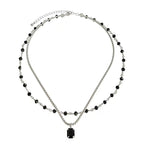 Double Layer Twin Black Rhimestone Necklace