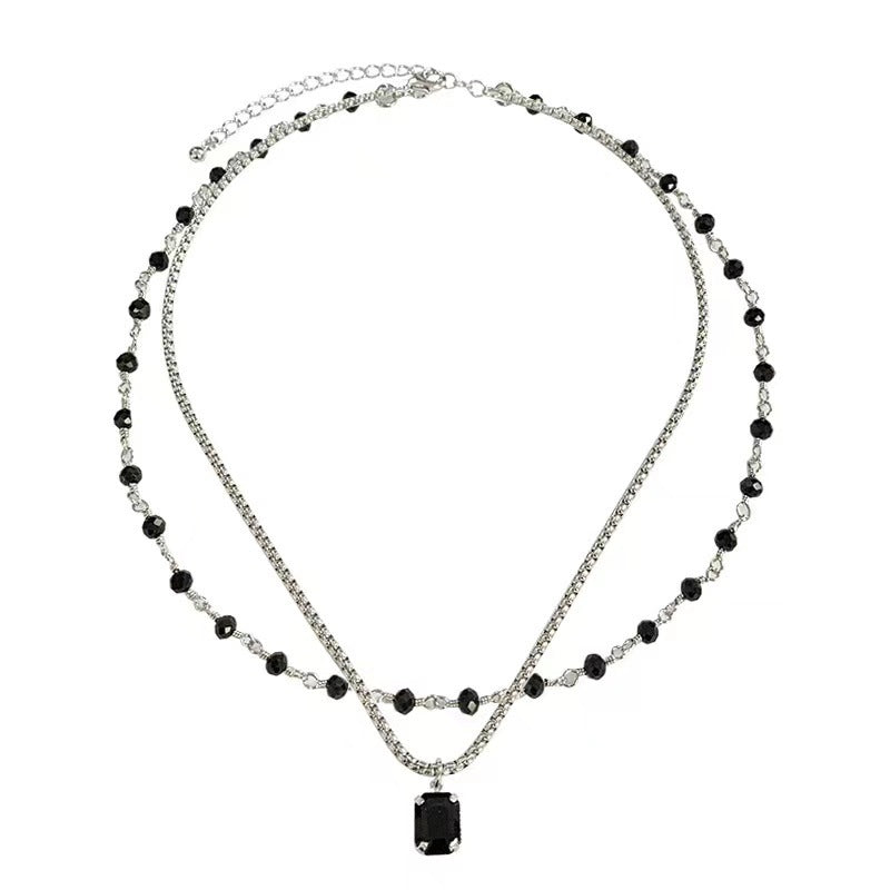 Double Layer Twin Black Rhimestone Necklace