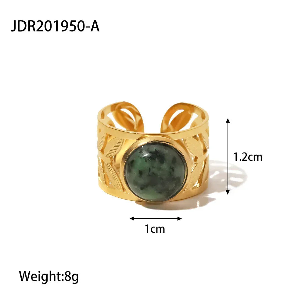 natural-gemstone-titanium-steel-open-end-ring - Viexta